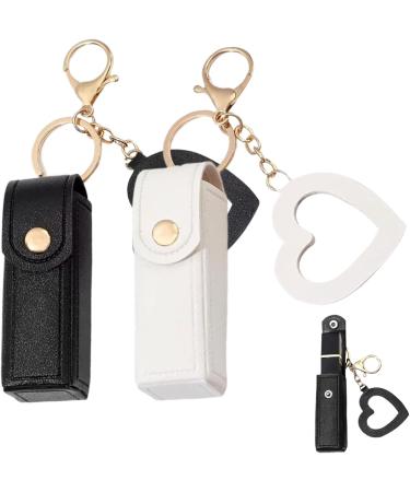 Buy Stylish Lipstick Holder & Case Set - 2PCS with Heart Mirror | Portable Lip Balm Keyring Sleeves - Perfect Gift for Women & Girls - Black & White - Buy Online on GoSupps.com
