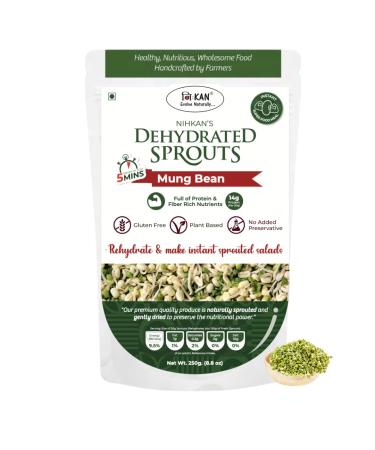 NIHKAN Dehydrated Sprouts - Mung Bean (Green Gram) - Instant ready Sprouted Seeds | SuperFood meal - 28g high protein per 100g | Gluten free & Vegan | 100% Natural - 250 g (Rehydrates into 750 g) - Buy Online on GoSupps.com