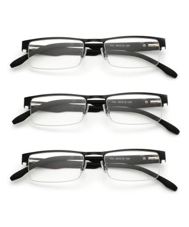 Koosufa metal reading glasses men ladies classic semicircular glasses strengthen wide reading glasses quality black brown gray 3 pieces black 1.5 x