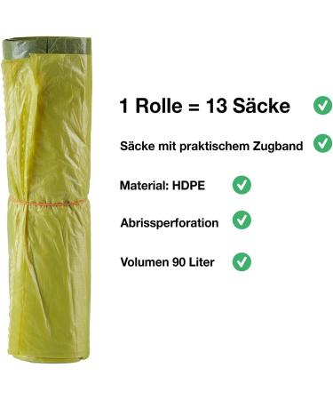 Bigdean Yellow Sacks - 10 Rolls of 90L HDPE Trash Bags (130 Pieces) - Ideal for Garbage Cans & Bins - Durable 15My Quality - Buy Online on GoSupps.com