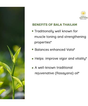 Buy Kerala Ayurveda Bala Thailam - Rejuvenative Massage Oil for Body | Strengthens Muscles & Balances Vata | 6.8 Fl Oz | International Shipping - Buy Online on GoSupps.com