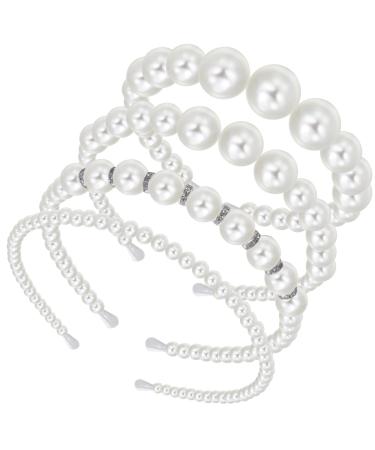 Yolev 4Pcs Pearl Headbands for Women  White Faux Pearl Hairbands Bridal Hair Hoop Pearl Headbands Hair Accessories 4 styles pearl&crystal