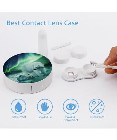 Northern Lights Polar Bear Round Case For Contact Lens Kit Storage Box with Mirror Printed - Buy Online on GoSupps.com