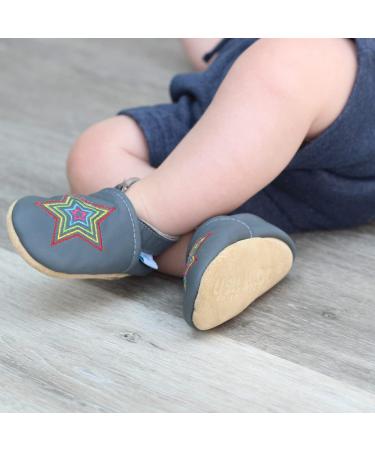 Dotty Fish Soft Leather Baby Shoes | Toddler Boys Non-Slip Suede Soles | Grey Rainbow Star 0-6 Months - 4-5 Years - Buy Online on GoSupps.com