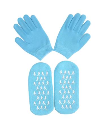 Minkissy moisture gloves sock set gel heeled socks spa gloves and socks set for dry cracked rough skin (sky blue)