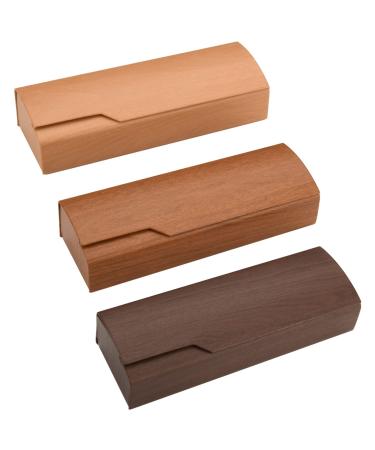 Beautyflier 3 Pack Clamshell Glasses Case Wooden Look Glasses Storage Box Reading Glasses Protection Container Brown One Size