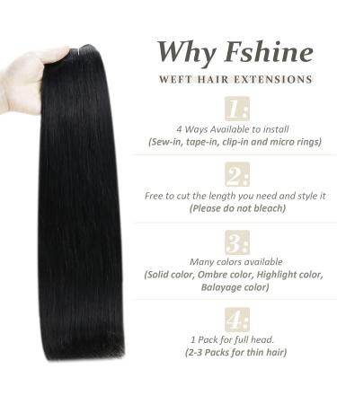 Fshine Black Weft Hair Extensions Real Human Hair Long Straight Hair Sew in Extensions Double Weft Remy Hair Weft Black Hair Extensions for Women 24Inch 100g - Buy Online on GoSupps.com