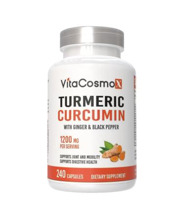 VitaCosmoX Turmeric Curcumin with Bioperine 1200 mg Veggie Capsules 240 Count Non-GMO Vegan