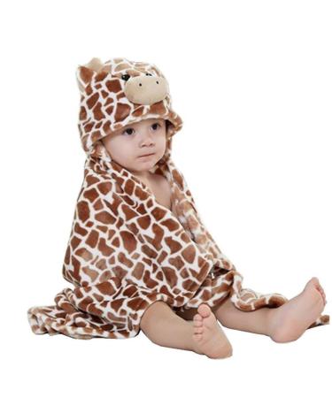 Brown Giraffe Baby Hooded Bathrobe Animal Blanket - Cozy Fleece Flannel - Buy Online on GoSupps.com