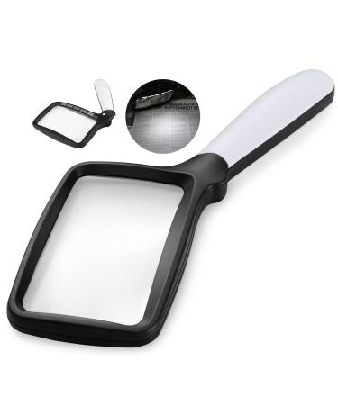 Magnifying Glass with Light, Folding Handheld 3X Large Rectangle Lighted Magnifier with Dimmable LED for Macular Degeneration Seniors Reading Newspaper, Books, Lighted Gift for Low Visions