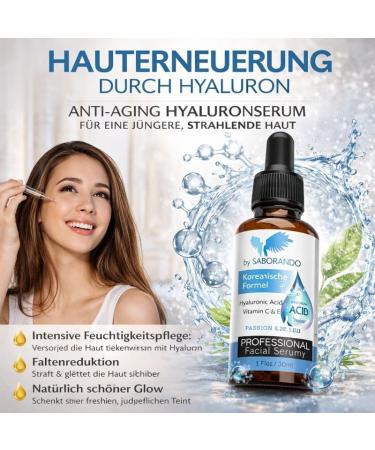  Saborando Korean Skincare Hyaluronic Acid Face Serum - High Dose Hyaluronic Acid + Vitamin C & E - Intense Hydration & Anti-Aging - For All Skin Types - 30ml - Buy Online on GoSupps.com