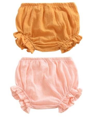 HASAKI Baby Diaper Cover - 2Pcs Toddler Newborn Baby Girls Boys Kids Linen Bloomer Underwear Shorts Set 9-12 Months Yellow+pink