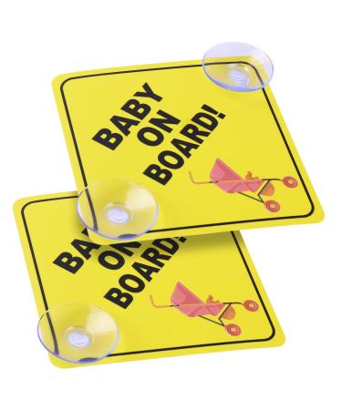 cobee Baby on Board Car Warning Signs 2 Pcs 5"x5" Safety Car Sign with Double Suction Cups Baby in Car Sticker for Car Window Cling Reusable Durable Baby on Board Sticker Decal(Style-B)