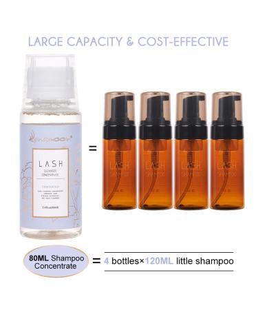 Lunamoon Eyelash Shampoo Concentrate 80ml - Gentle Foam Cleaner for Eyelash Extensions | Includes 120ml Empty Bottles & 4 Cleaning Brushes (Unscented) - Buy Online on GoSupps.com