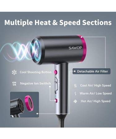Sawop Hair Dryer with Diffuser Lightweight Blow Dryer for Curly Hair for Women/Men 1800 Watt Ionic HairDryer Blow Dryer with Nozzle for Fast Drying as Salon Portable Dark Grey - Buy Online on GoSupps.com