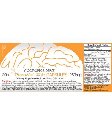 Nootropics Depot PrimaVie Shilajit Capsules 250mg | Purified Extract | Ayurveda Supplement | 30 Count - Buy Online on GoSupps.com