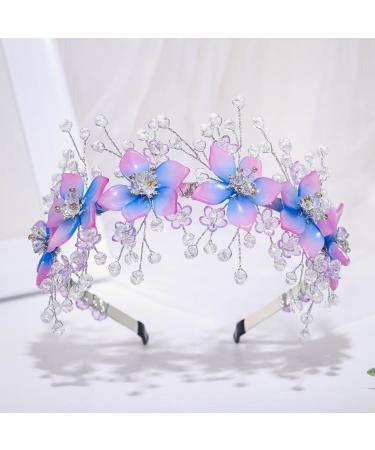 IYOU Floral Wedding Headbands Purple Sparkly Crystal Headpiece Birthday Bridal Wedding Hair Hoop for Flower Girls - Buy Online on GoSupps.com