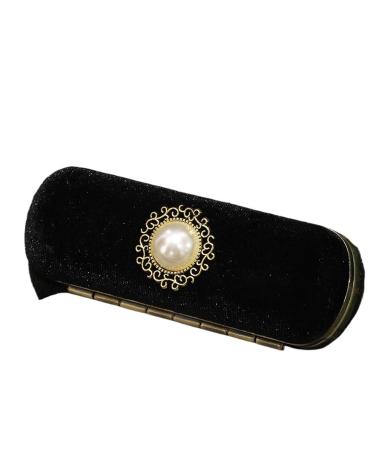 AOEGBY Lipstick Case Portable Exquisite Velvet Lipstick Organizer Vintage Copper Beads Protect Lipstick Jewelry(Black)