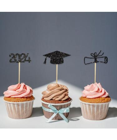 TOPBATHY 2024 Graduation Theme Cupcake Toppers 12pcs Glitter Grad Cap Cake Picks 2024 Diploma Appetizer Picks for Graduation New Years Party Cake Decorations - Buy Online on GoSupps.com