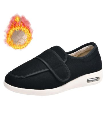 FZYUAN Winter Warmth Diabetic Shoes for Men Extra Width Adjustable Diabetic Sneakers with Cotton Linting and Adjustable Closures Non-Slip Diabetic Slippers for Swollen Feet Diabetes Edema Black 13.5