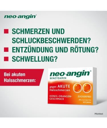 Buy Neo-Angin Benzydamin Sucking Tablets for Sore Throat - Sugar-Free Honey Orange Flavor | 2 Pack (2 x 20 Pieces) - Fast International Shipping - Buy Online on GoSupps.com
