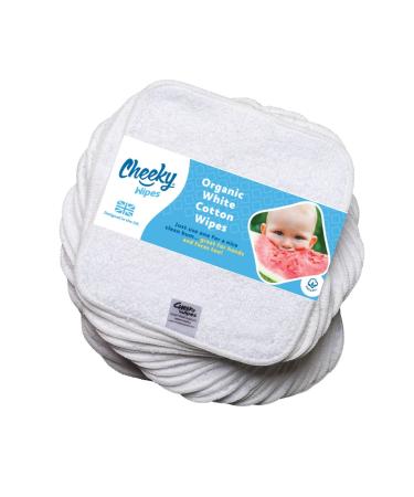 Cheeky Wipes - Organic Premium White Heavyweight Cotton 25 Pack Baby Wipes - 15x15cm Reusable Towelling Wipes Extra Soft & Perfect for Cleansing Baby's Hands and Face | Eco Friendly 25 Count (Pack of 1)