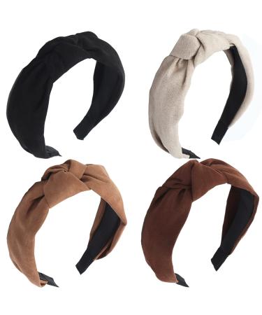 Lvyeer 4 Pack Knotted Headbands for Women Suede Headbands Fashion Knot Headbands Non Slip Hairband Workout Yoga for Women and Girls (4 Pack-A)