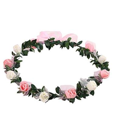Gloryhonor Rose Flower Crown Headband Wreath Party Wedding Bridal Garland Hairband Headwear