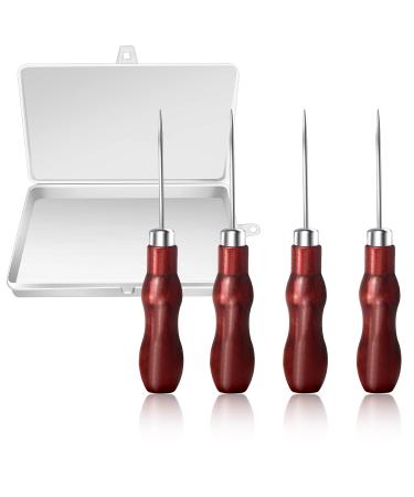 Awl Tool Wooden Handle Scratch Awl Gourd Shape Sewing Awl with Box Leather Craft Repair Tools Awl Tool for Scratch Wood Leather Sewing Punch (4 PCS)