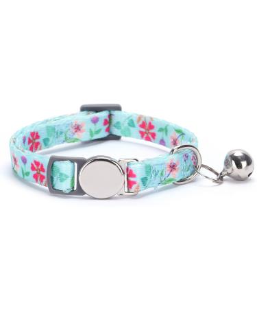 Moonpet Personalized Cat Necklace - Custom Name & Phone Number | Safety Closure & Bell - Blue Green Flower Design - Buy Online on GoSupps.com