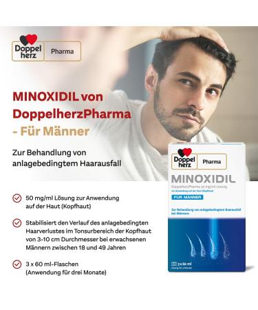 Minoxidil Double Heart Pharma 50 mg/ml - 3x60 ml for Men's Hair Loss Treatment - Buy Internationally - Buy Online on GoSupps.com