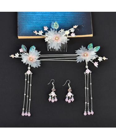 OSALADI 1 Set Hairpin Earring Set Flower Tassel Hairpins Dangle Earrings Flower Pearl Side Comb Dangle Rhinestone Earrings Floral Headpiece Flower Tassel Hair Fork Sweet China Miss Alloy - Buy Online on GoSupps.com