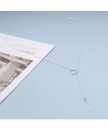 Boho Circle Bar Lariat Necklace - Silver Drop Bar Y Necklace & Open Circle Jewelry for Women & Girls Gifts - Buy Online on GoSupps.com