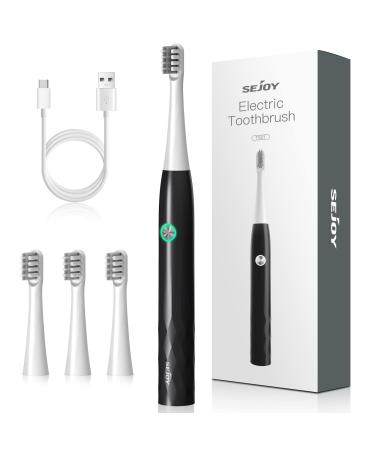 Sejoy Electric Toothbrush Rechargeable Power Toothrush with 4 Brush Heads 3 Modes and 2 Minutes Build in Smart Timer Electric Toothbrush for Adults and Teens Black Black(one-key) - Buy Online on GoSupps.com