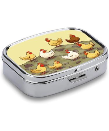 Portable Decorative Pill Box - A Brood of Chickens 2 Compartment Organizer for Pocket & Purse | International Shipping Available - Buy Online on GoSupps.com