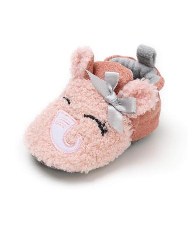 LACOFIA Baby Boys Girls Anti-Slip Soft Sole Winter Warm Booties 6-12 Months Pink Elephant