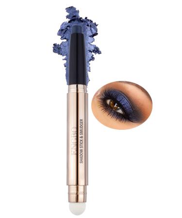 Cream Eyeshadow Stick 2 IN 1 Eye Shadow Pencil Crayon Makeup with Smudger Multi-Dimensional Eyes Look Waterproof Long Lasting Hypoallergenic Eye Shadow Sticks (12 Midnight Black Blue Shimmer)