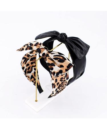 BEGOOD PU and Leopard Print Wide Headbands - Fashionable Hair Accessories for Women | 2Pcs Set - Buy Online on GoSupps.com