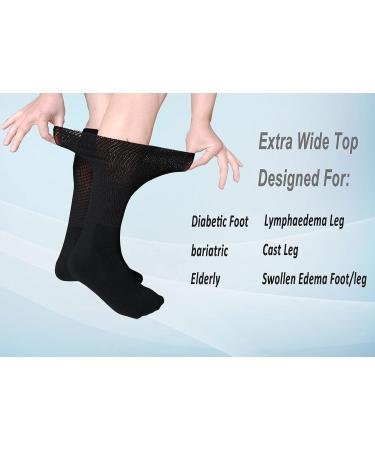 COIYUFUX Extra Wide Bariatric Diabetic Socks - 2 Pairs Black | Ideal for Lymphedema, Swollen Edema, Cast Leg, Calf - Buy Online on GoSupps.com