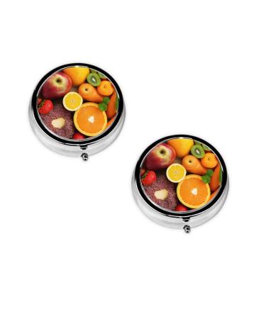 Fruit Rainbow Printed Mini Round Pill Box Pill Box 3 Compartment Medicine Pill Case Pill Organizer Travel Pillbox Portable Pill Box for Pocket Home Office Use
