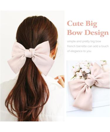 Yoosit 2 Colors 8 Inch Large Bowknot Satin Hair Bows French Barrettes Hair Clips Ponytail Holder Hair Bow Ribbon Accessories for Women Girls (champagne and watermelon red hair bows) - Buy Online on GoSupps.com