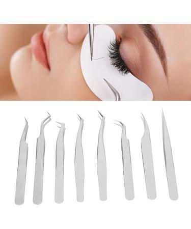 8PC Stainless Steel Eyelash Tweezers Set - Ergonomic Design Fine Pointed & Portable Makeup Tools for Eyelash Extension - Buy Online on GoSupps.com