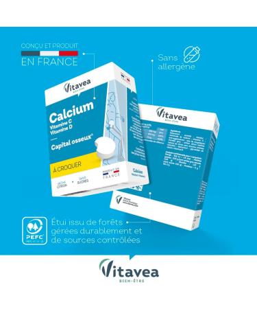 Vitavea - Calcium Croquer - avec Vitamine C et Vitamine D - Compl ment Alimentaire Capital Osseux et M tabolisme nerg tique - Saveur Citron - Sans sucres - 24 Comprim s - Cure de 24 jours 24 unit (Lot de 1) - Buy Online on GoSupps.com