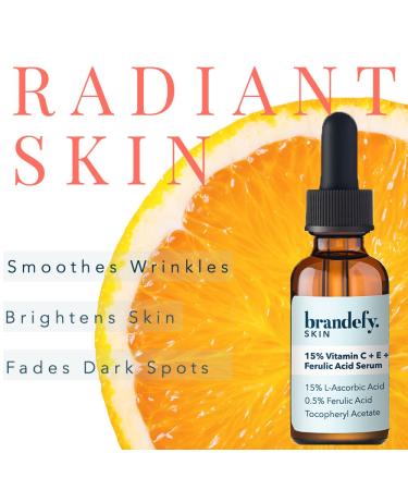 Brandefy 15% Vitamin C Serum with Ferulic Acid & Vitamin E | Dark Spot Corrector & Anti Aging | 1oz Made in USA - Buy Online on GoSupps.com