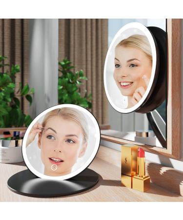 2.5X Magnifying Makeup Mirror, 6 Inch Vanity Mirror with LED Lights, 3 Color Lighting Modes, Touch Screen High Definition Portable Multi-Functional Rechargeable Lighted Up Mirror Black