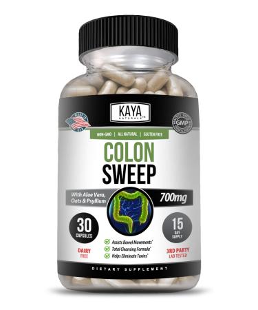 Kaya Naturals Colon Sweep | Colon Cleanser Detox for Weight Management 30-Day Fast-Acting with Herbs & Probiotics Supports Healthy Bowel Movements Cleansing Formula with Fiber Non-GMO - 30 Capsules