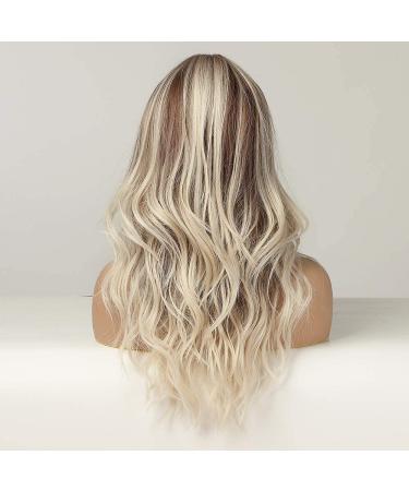 CHRSHN Platinum Blonde Ombre Long Wavy Synthetic Wig 22 Inches - Heat Resistant Fiber - Middle Part - Light Brown Mix - Buy Online on GoSupps.com