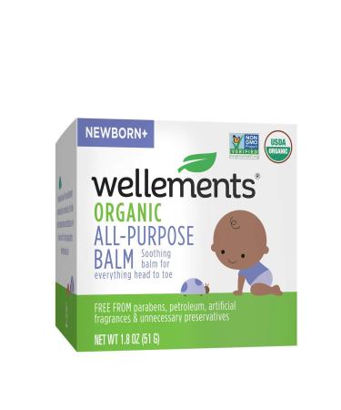 Wellements Organic All Purpose Balm 1.8 Fl Oz Soothing Head to Toe Ointment for Chafed  Sensitive Skin Moisturizer for Baby  Kids Great for Infant  Toddler Dry Skin No Artificial Fragrances.