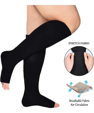 Blahhey 5XL Extra Wide Calf Compression Socks Toeless | 20-30 mmHg Plus Size Black | Men Women 5X-Large - Buy Online on GoSupps.com