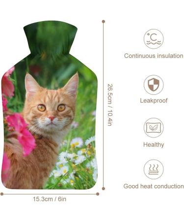 Cat & Flower Hot Water Bottle with Plush Cover - Hand Warmer for Adults & Kids | 26.5x15.3cm | International Shipping - Buy Online on GoSupps.com